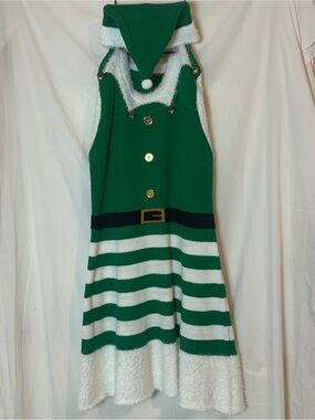 NWOT Green and White Holiday Elf Midi Dress with Cap Costume